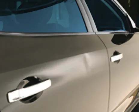 Car door before paintless dent repair