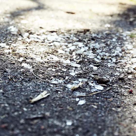 Broken glass on the road