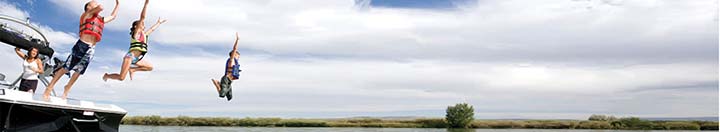 Family jumping off boat
