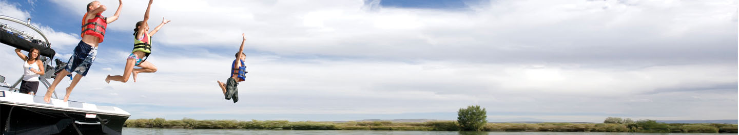 Family jumping off boat