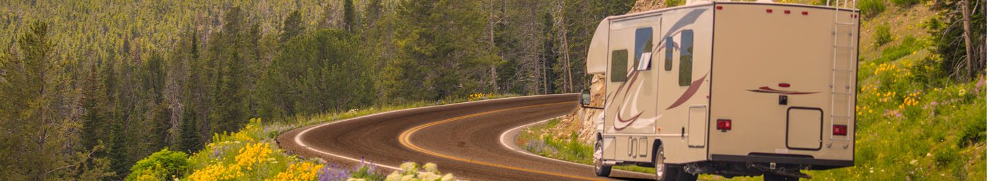 Motorhome driving on mountain road
